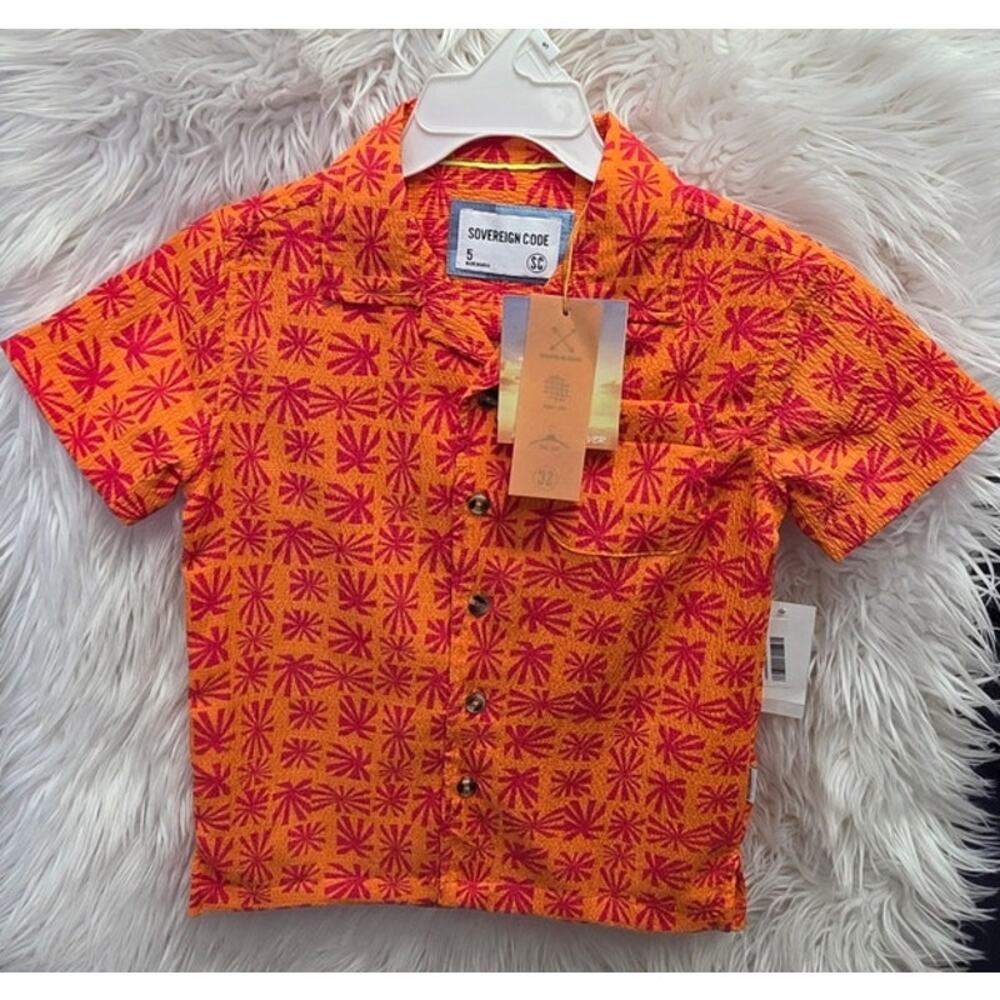 Sovereign Code Big Boys Printed Seersucker Short-Sleeve Button-Down Shirt Size 5 - Picture 5 of 9